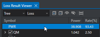 Loss Setting(PWR)で計算した損失の結果リスト表示